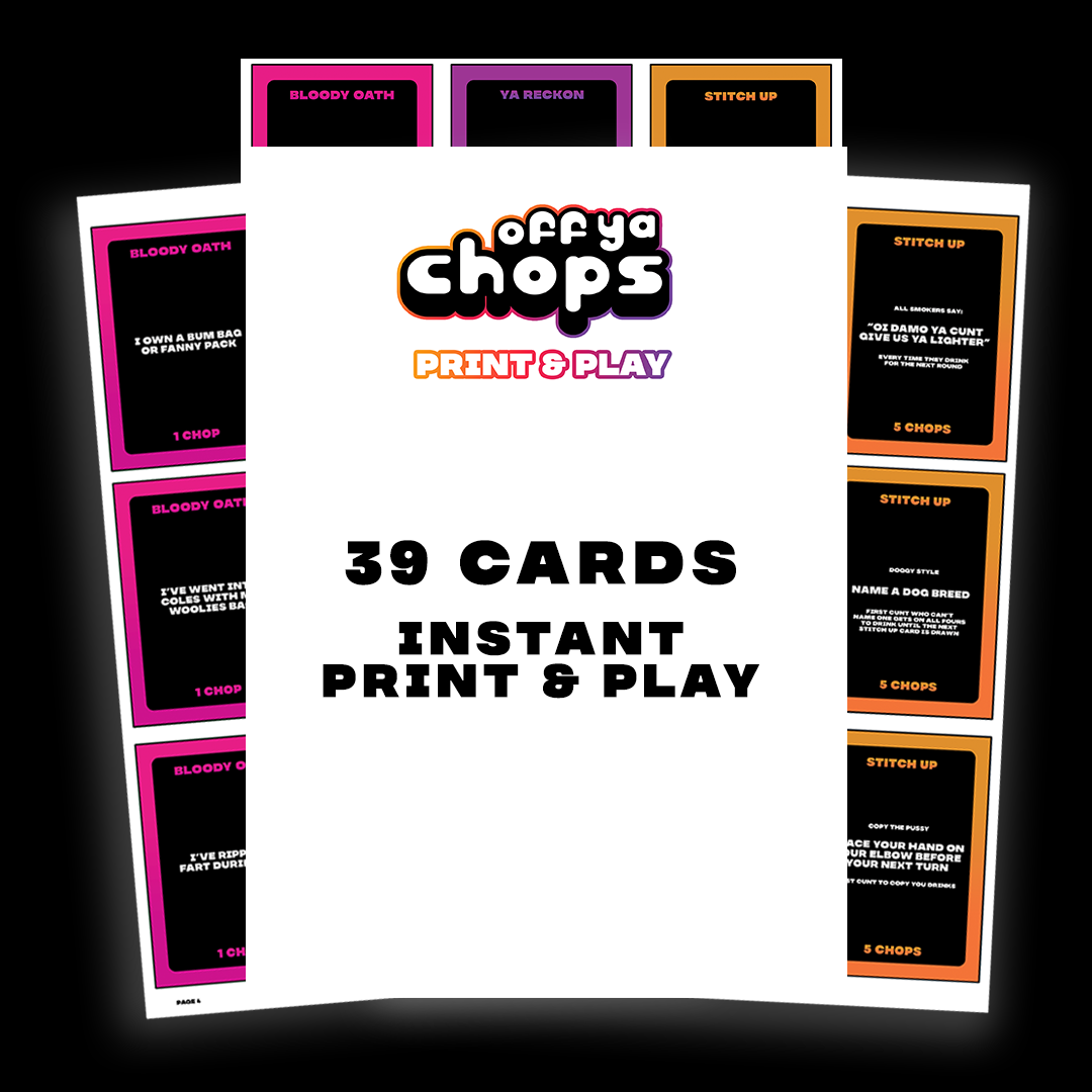 DIGITAL: Print & Play (39 cards) - Off Ya Chops Drinking Game